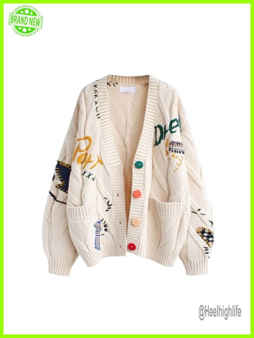 Cable Knit Long Sleeve Open Front Cardigan V-Neck Button Down